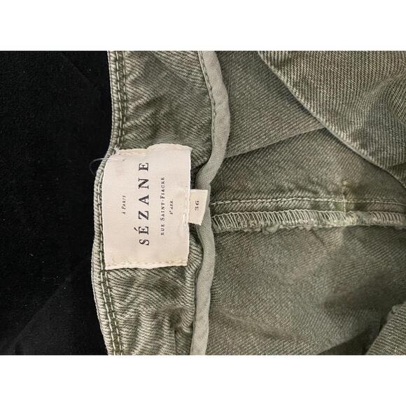 Sézane Olive Green High-Waisted Belted Shorts Size EU 36 28" Waist 100% Cotton - Picture 2 of 6